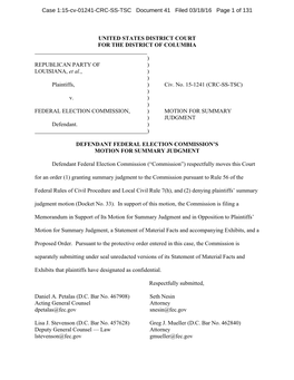 Defendant FEC's Motion for Summary