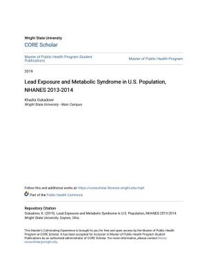 Lead Exposure and Metabolic Syndrome in U.S. Population, NHANES 2013-2014