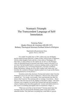 Norman's Triumph: the Transcendent Language of Self- Immolation