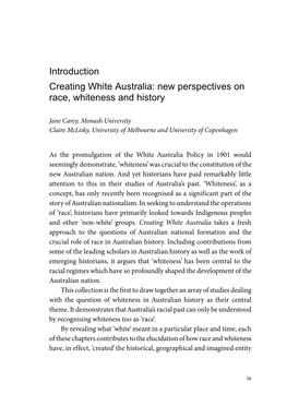 Introduction Creating White Australia: New Perspectives on Race, Whiteness and History