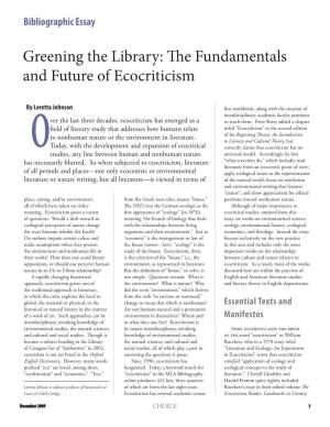 Greening the Library: the Fundamentals and Future of Ecocriticism