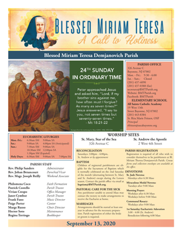 September 13, 2020 Blessed Miriam Teresa Demjanovich Parish