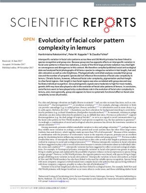 Evolution of Facial Color Pattern Complexity in Lemurs Hanitriniaina Rakotonirina1, Peter M
