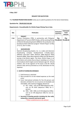 Page 1 of 6 9 May 2017 REQUEST for QUOTATION the TOURISM