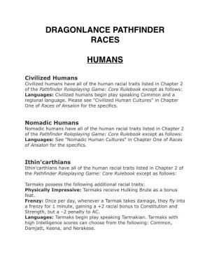 Dragonlance Pathfinder Races Humans
