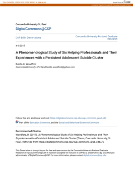 A Phenomenological Study of Six Helping Professionals and Their Experiences with a Persistent Adolescent Suicide Cluster
