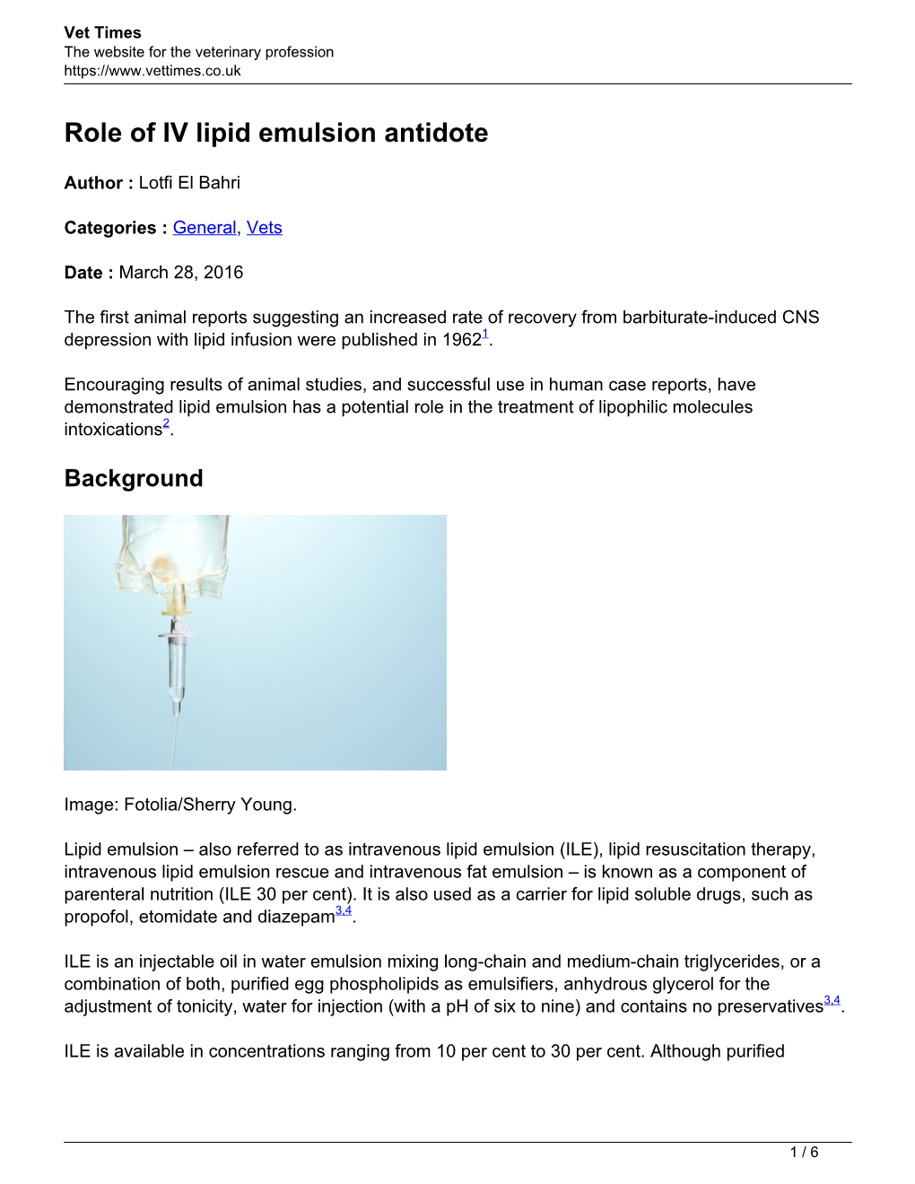 Role of IV Lipid Emulsion Antidote