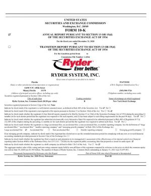 RYDER SYSTEM, INC. (Exact Name of Registrant As Specified in Its Charter) Florida 59-0739250 (State Or Other Jurisdiction of Incorporation Or Organization) (I.R.S