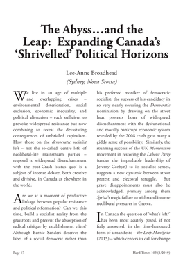The Abyss…And the Leap: Expanding Canada’S ‘Shrivelled’ Political Horizons