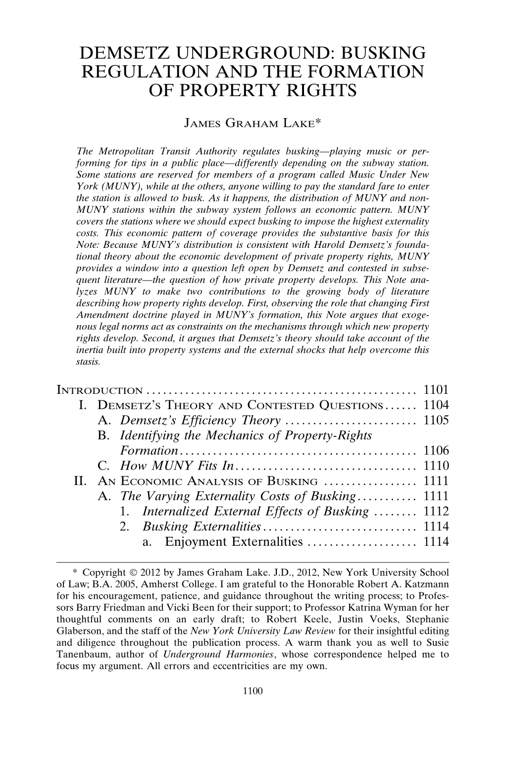 Busking Regulation and the Formation of Property Rights