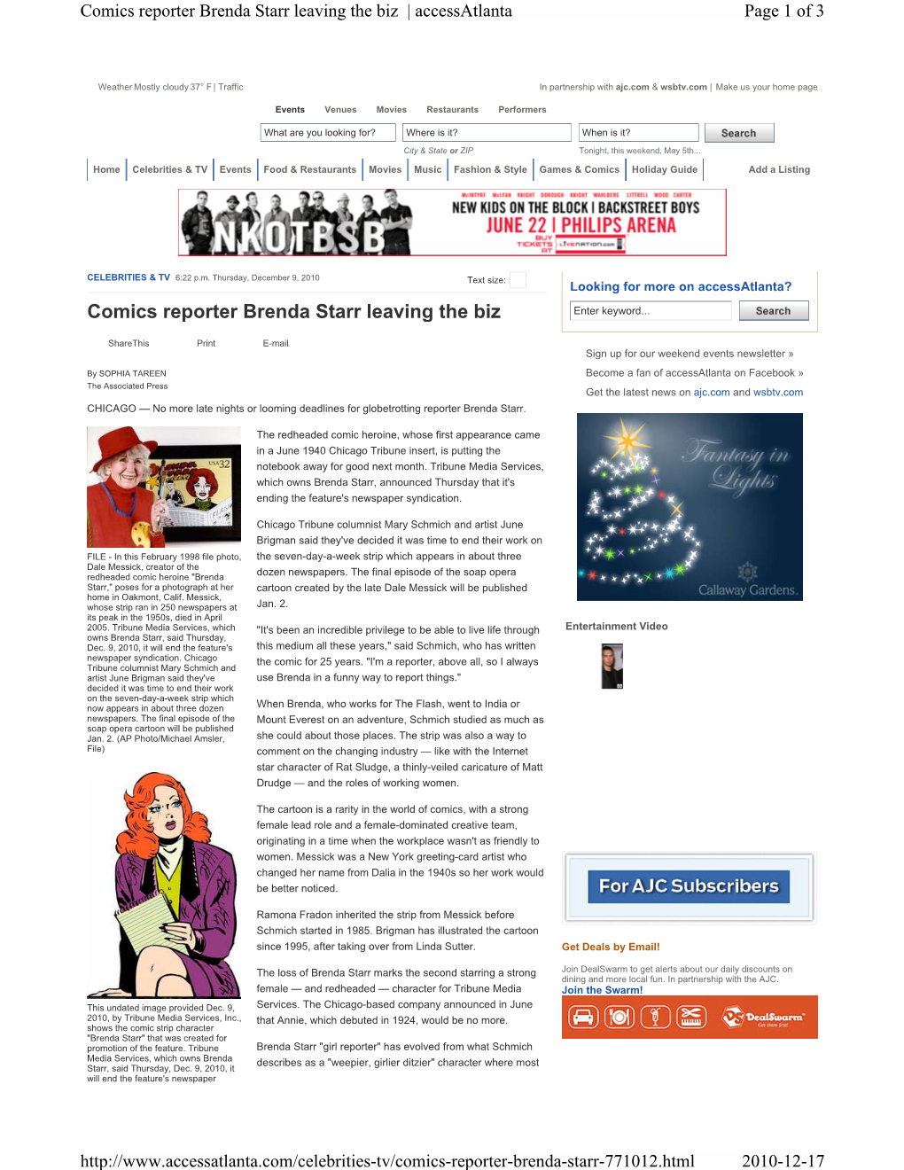 Comics Reporter Brenda Starr Leaving the Biz, December 9, 2010