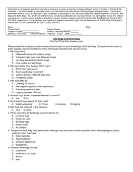 Bed Bugs and Book Bags Pre-Test /Post-Test (Please Circle)