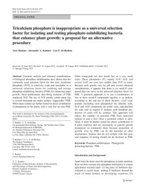 Tricalcium Phosphate Is Inappropriate As a Universal Selection Factor for Isolating and Testing Phosphate-Solubilizing Bacteria