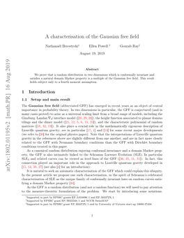 A Characterisation of the Gaussian Free Field