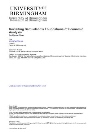 University of Birmingham Revisiting Samuelson's Foundations of Economic Analysis