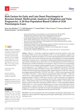 Risk Factors for Early and Late Onset Preeclampsia in Reunion Island: Multivariate Analysis of Singleton and Twin Pregnancies