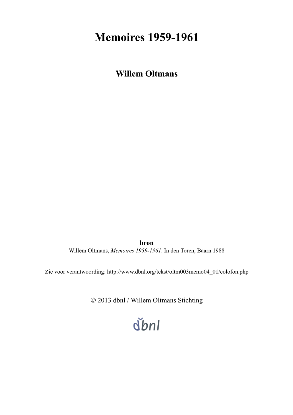 Memoires 1959-1961 Willem Oltmans