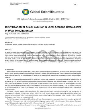 IDENTIFICATION of SHARK and RAY in LOCAL SEAFOOD RESTAURANTS in WEST JAVA, INDONESIA Rega Permana*, Aulia Andhikawati