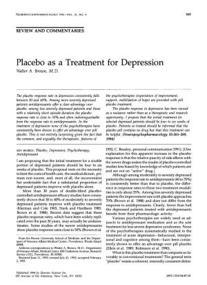 Placebo As a Treatment for Depression Walter A