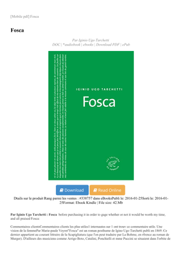 [Mobile Pdf] Fosca Par Iginio Ugo Tarchetti DOC | *Audiobook | Ebooks | Download PDF | Epub Dtails Sur Le Produit Rang Parmi