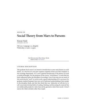Socialtheory from Marx to Parsons