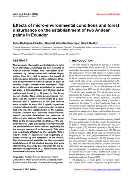 Effects of Micro-Environmental Conditions and Forest Disturbance on the Establishment of Two Andean Palms in Ecuador
