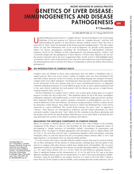 GENETICS of LIVER DISEASE: IMMUNOGENETICS and DISEASE Gut: First Published As 10.1136/Gut.2003.031732 on 11 March 2004