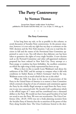 The Party Controversy by Norman Thomas