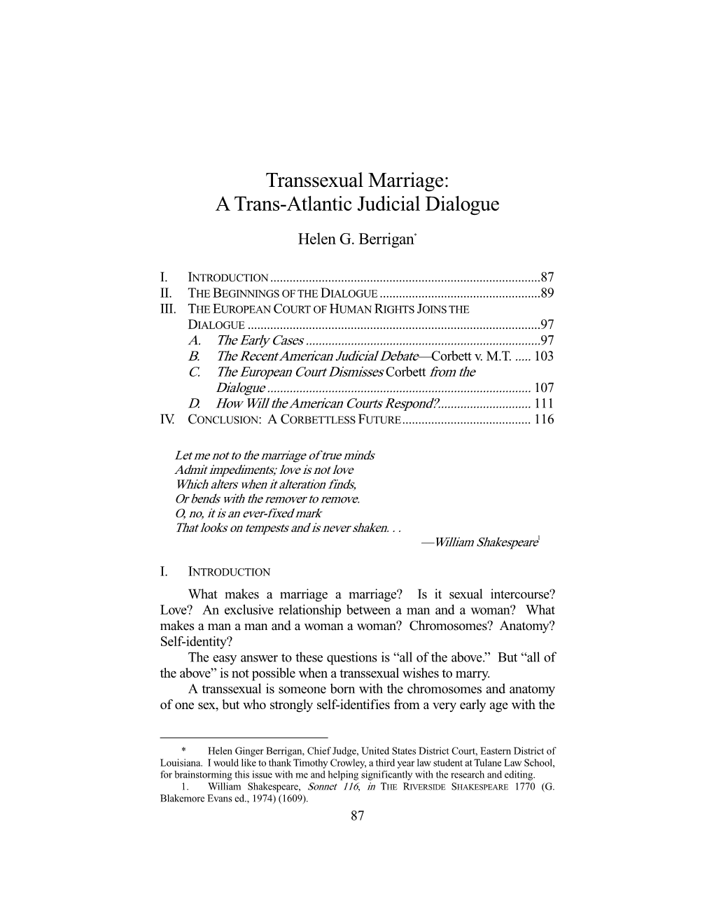 Transsexual Marriage: a Trans-Atlantic Judicial Dialogue