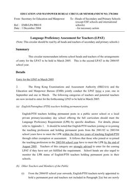 Language Proficiency Assessment for Teachers (LPAT) Summary Details