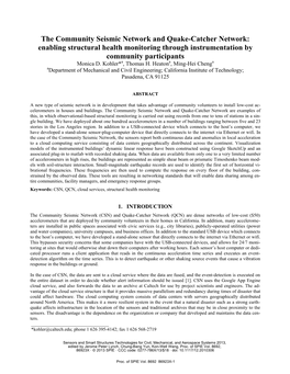 The Community Seismic Network and Quake-Catcher Network: Enabling Structural Health Monitoring Through Instrumentation by Community Participants Monica D