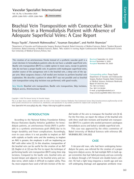 Brachial Vein Transposition with Consecutive Skin Incisions in a Hemodialysis Patient with Absence of Adequate Superficial Veins: a Case Report