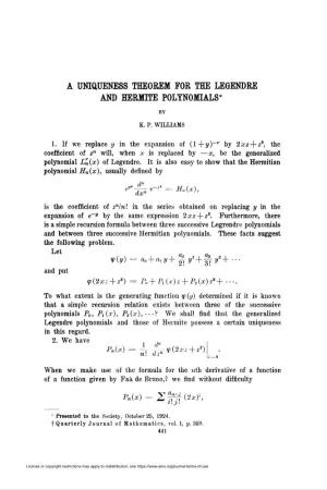 A Uniqueness Theorem for the Legendre and Hermite