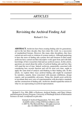 ARTICLES Revisiting the Archival Finding