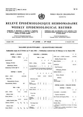 Releve Epidemiologique Hebdomadaire Weekly Epidemiological Record