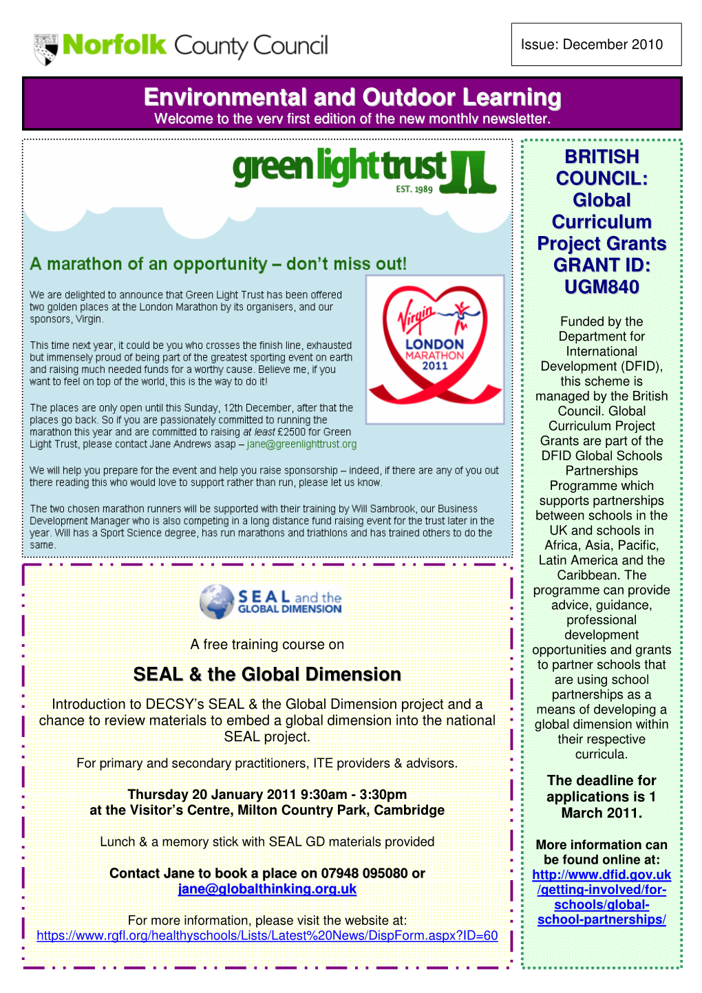 Environmental and Outdoor Learning Welcome to the Very First Edition of the New Monthly Newsletter