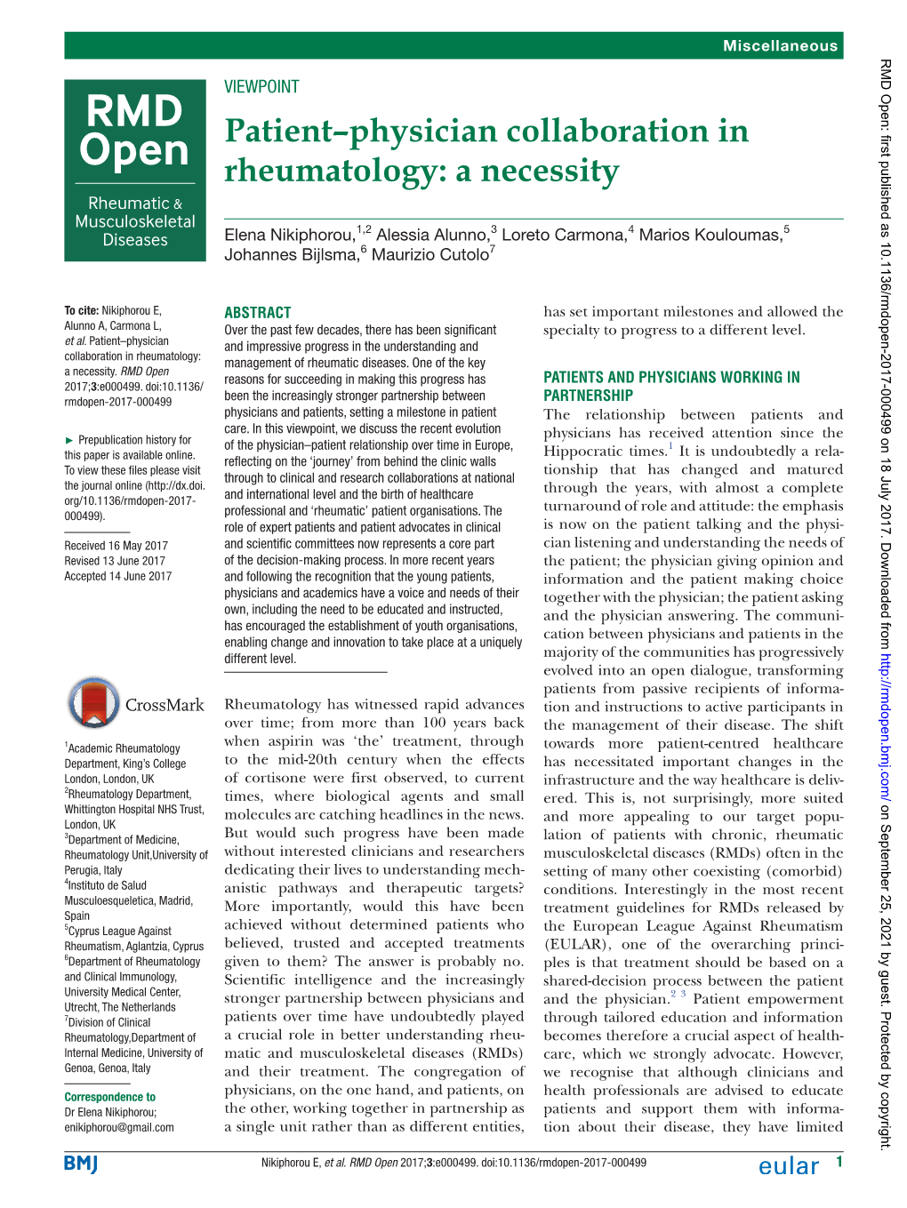 Patient–Physician Collaboration in Rheumatology: a Necessity