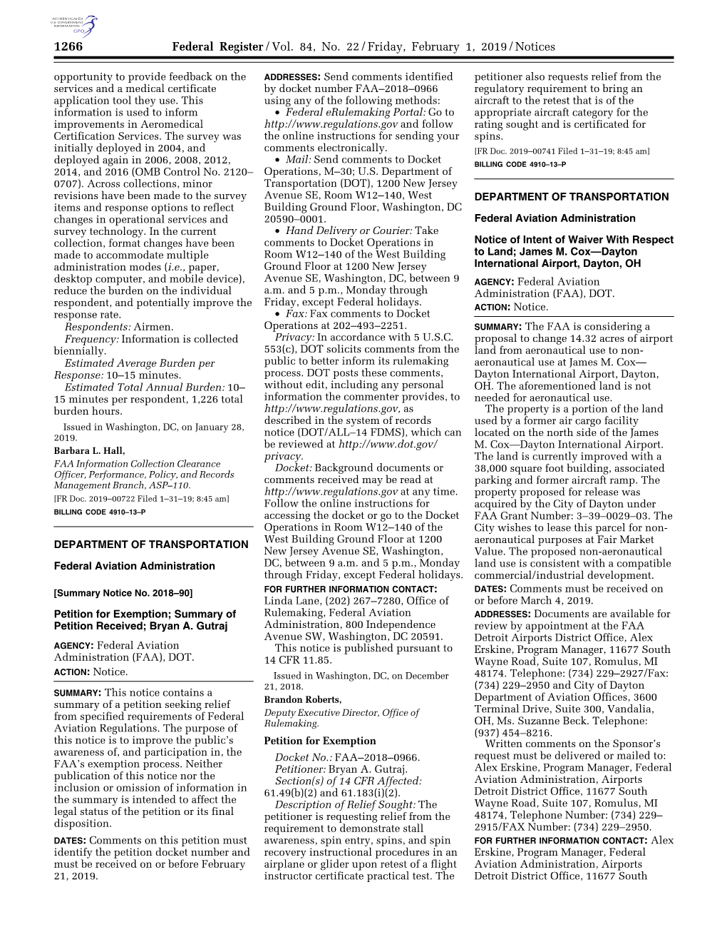 Federal Register/Vol. 84, No. 22/Friday, February 1, 2019/Notices