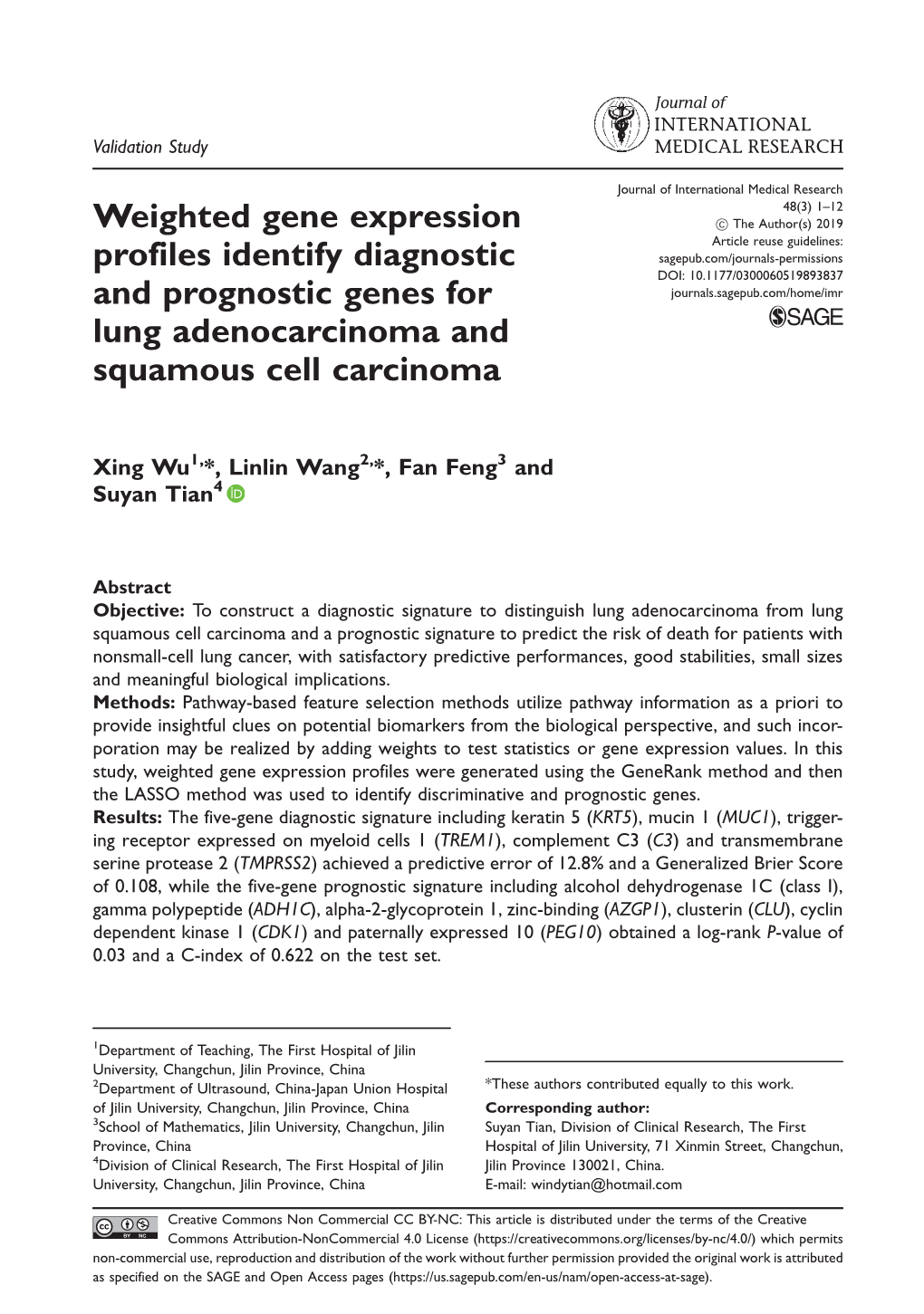 Weighted Gene Expression Profiles Identify Diagnostic and Prognostic