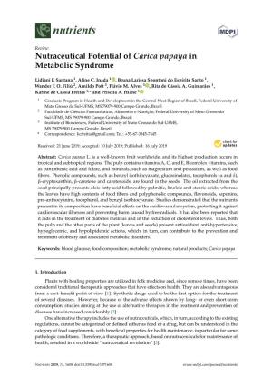 Nutraceutical Potential of Carica Papaya in Metabolic Syndrome