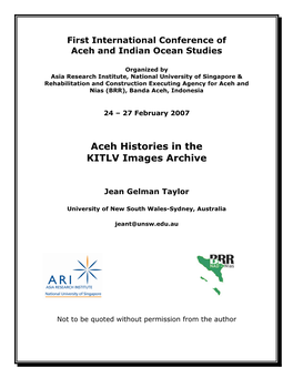 Aceh Histories in the KITLV Images Archive