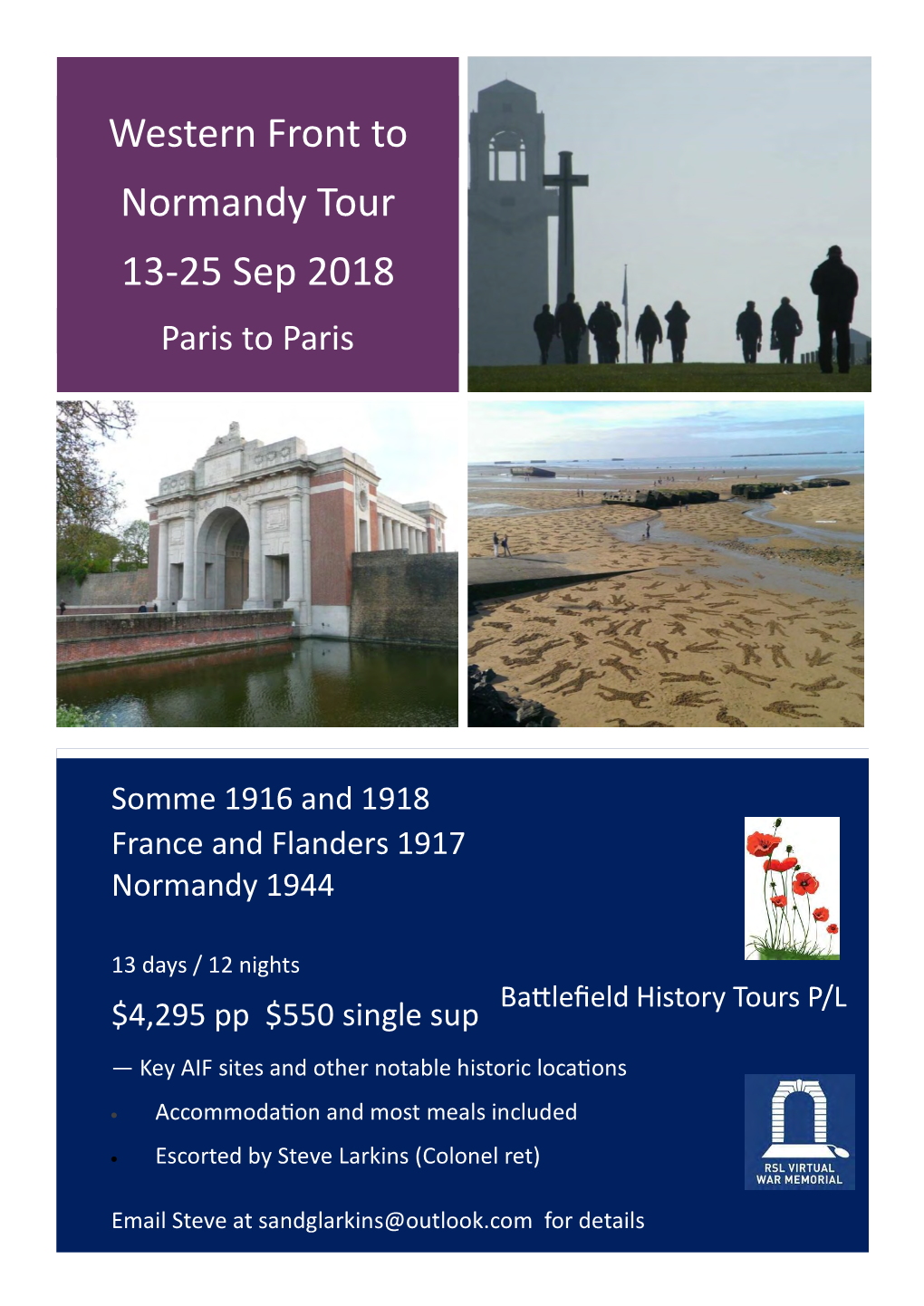 Western Front to Normandy Tour 13-25 Sep 2018 Paris to Paris