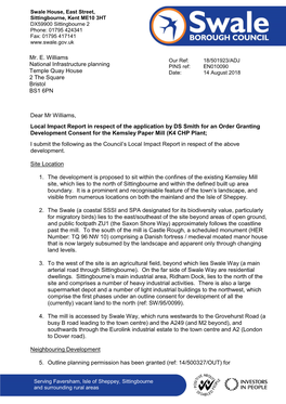 Dear Mr Williams, Local Impact Report in Respect of the Application by DS Smith for an Order Granting Development Consent for Th