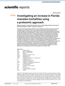 Investigating an Increase in Florida Manatee Mortalities Using a Proteomic Approach Rebecca Lazensky1,2, Cecilia Silva‑Sanchez3, Kevin J