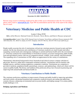 Veterinary Medicine and Public Health at CDC 5/15/21, 10:25 AM