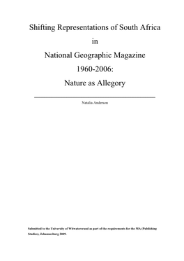 Shifting Representations of South Africa in National Geographic Magazine 1960-2006: Nature As Allegory