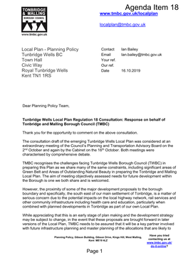 Response to Tunbridge Wells Local Plan Regulation 18 Consultation