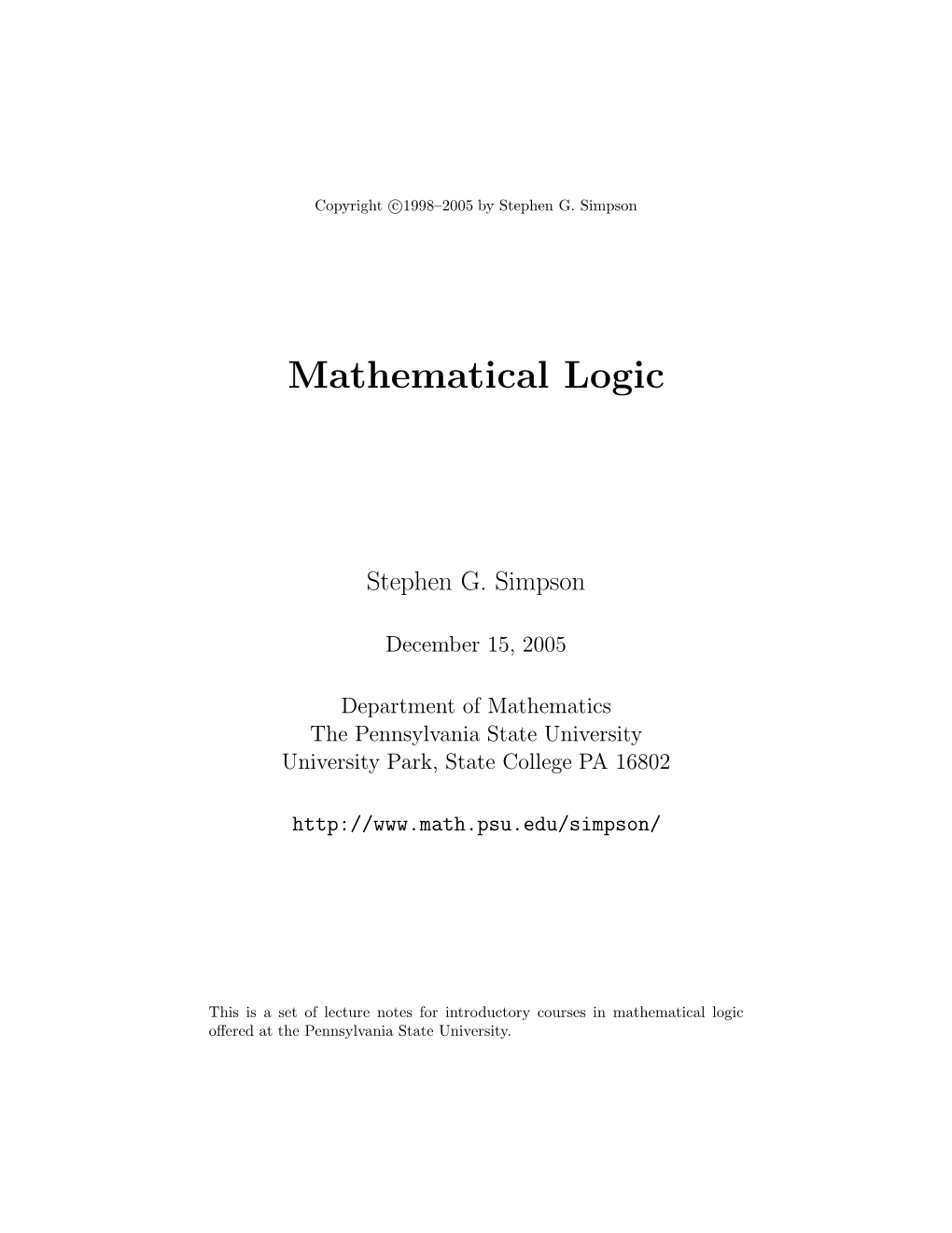 Mathematical Logic