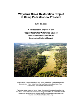 Whychus Creek Restoration Project at Camp Polk Meadow Preserve