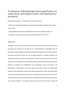 Production of Biohydrogen from Gasification of Waste Fuels: Pilot Plant Results and Deployment Prospects